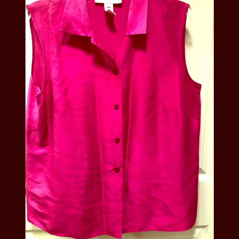 Jones New York 100% Silk Fuchsia blouse size 14W